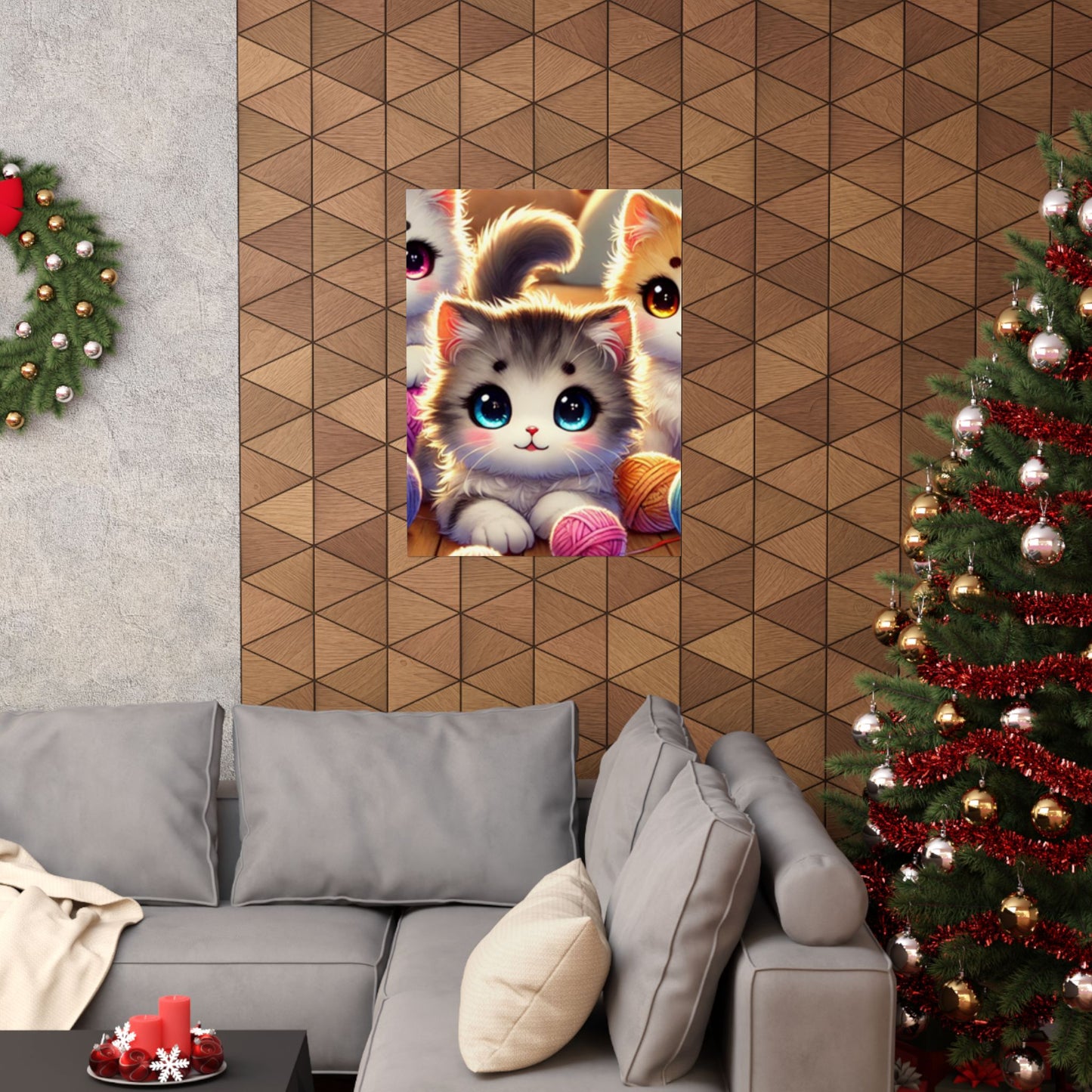Cozy Yarn Kittens Cute Cat Poster Knitting Room Wall Art Decor