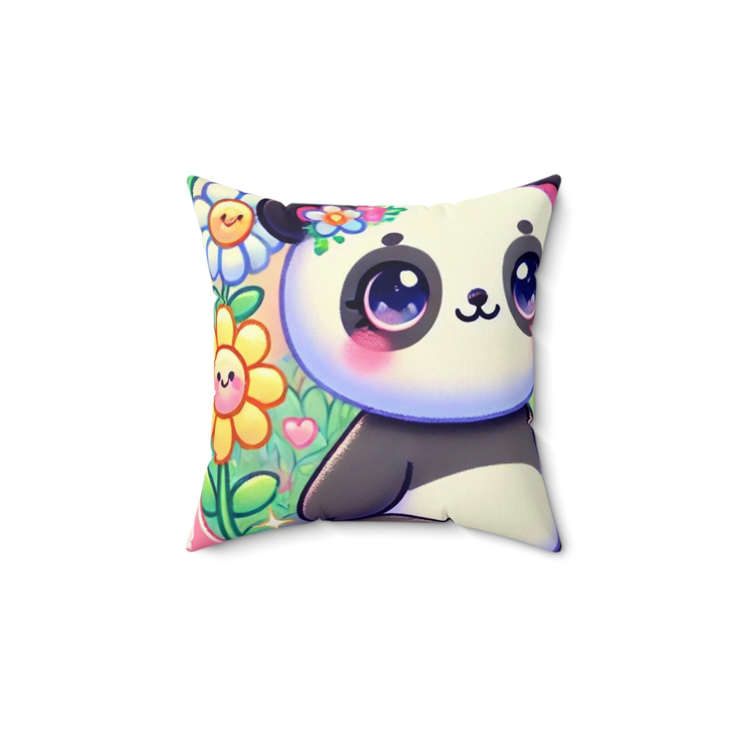 Pastel Panda and Bunny Rainbow Garden Decorative Pillow
