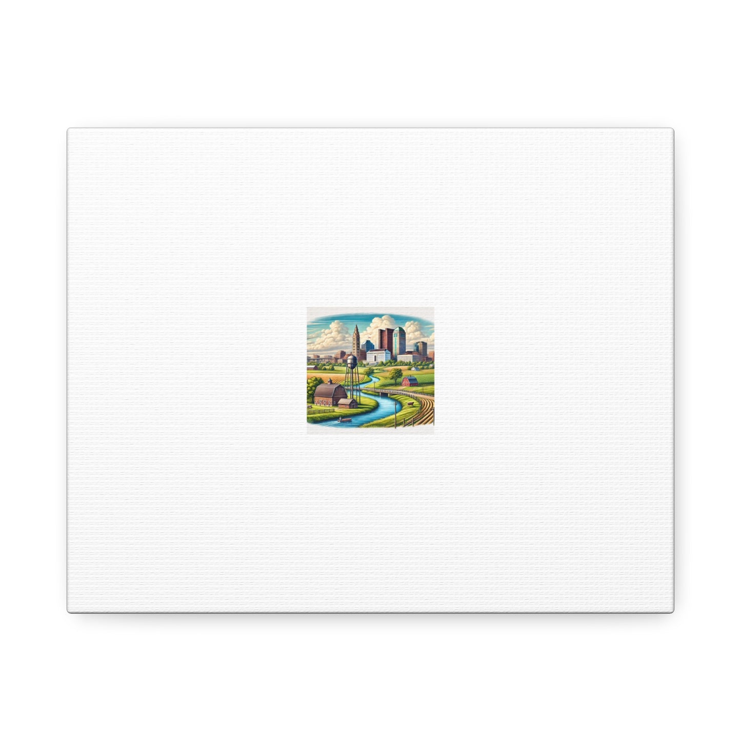 Rural River City Skyline Hometown Landscape Canvas Wall Art