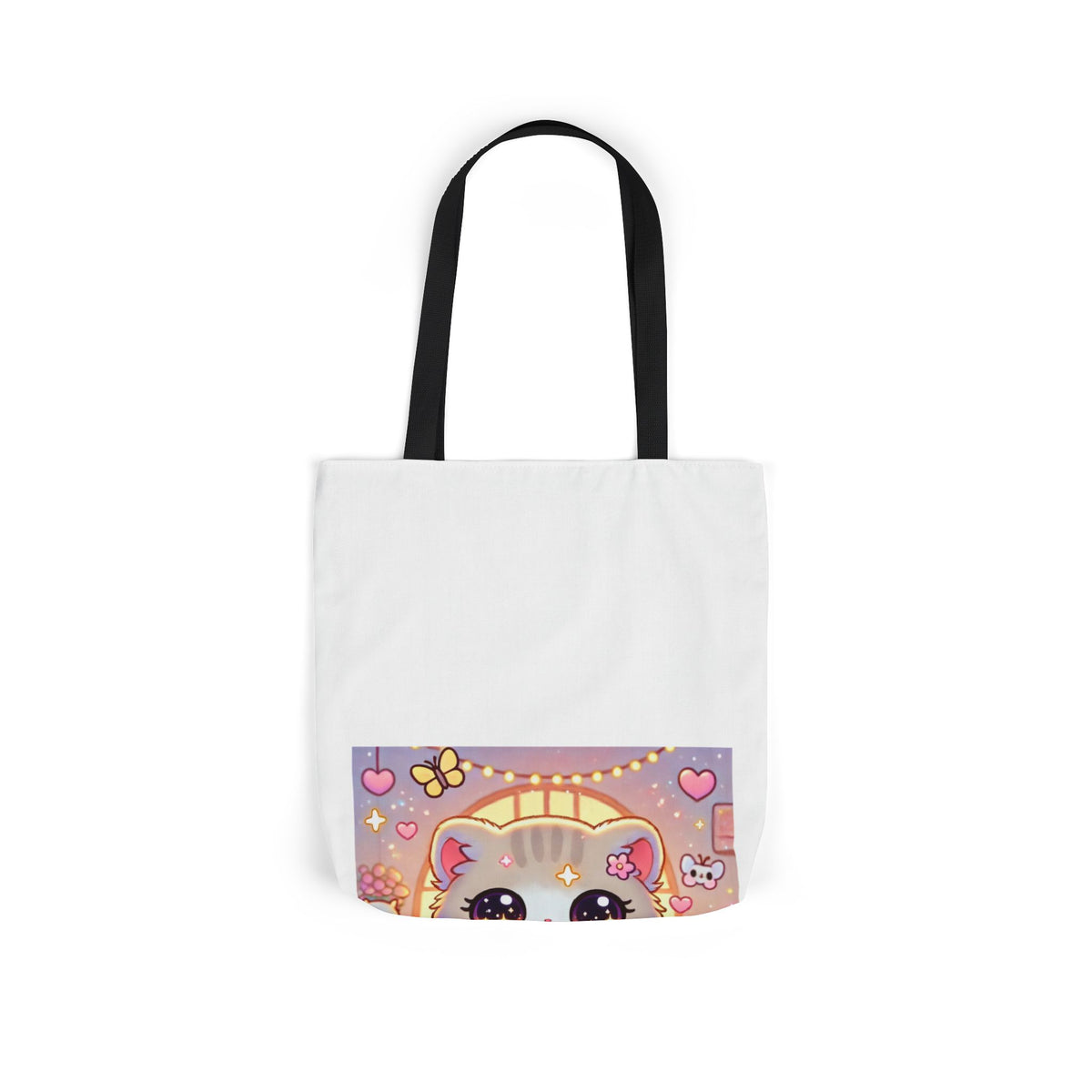 Cozy Kawaii Knitting Cat Pastel Yarn Canvas Tote Bag