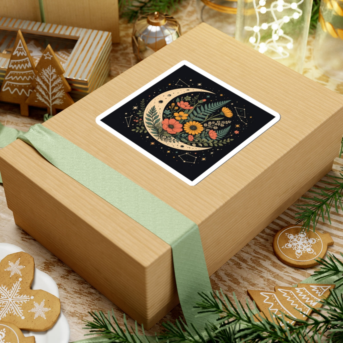 Celestial Wildflower Crescent Moon Botanical Sticker