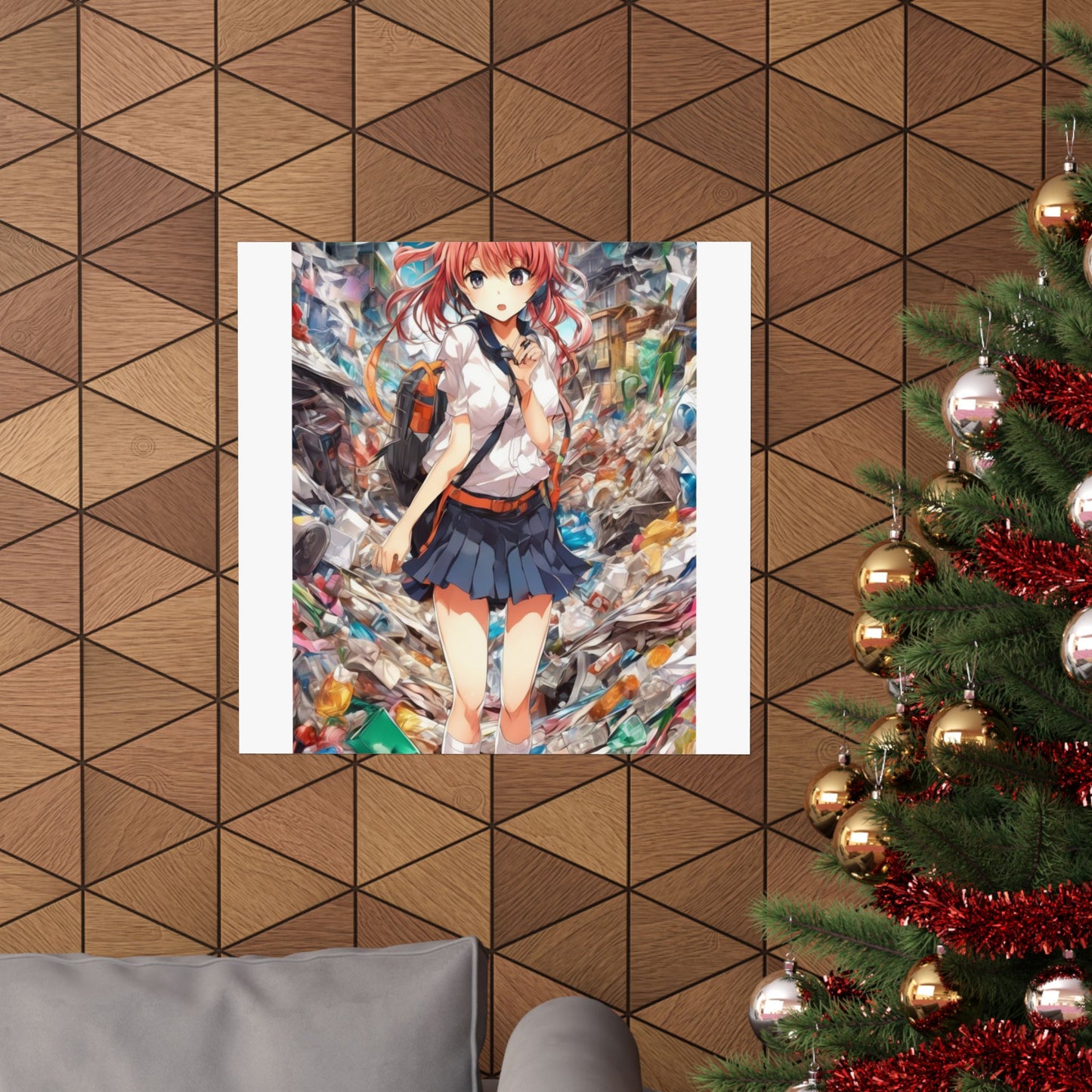 Recycling Day Anime Schoolgirl Eco Street Art Poster