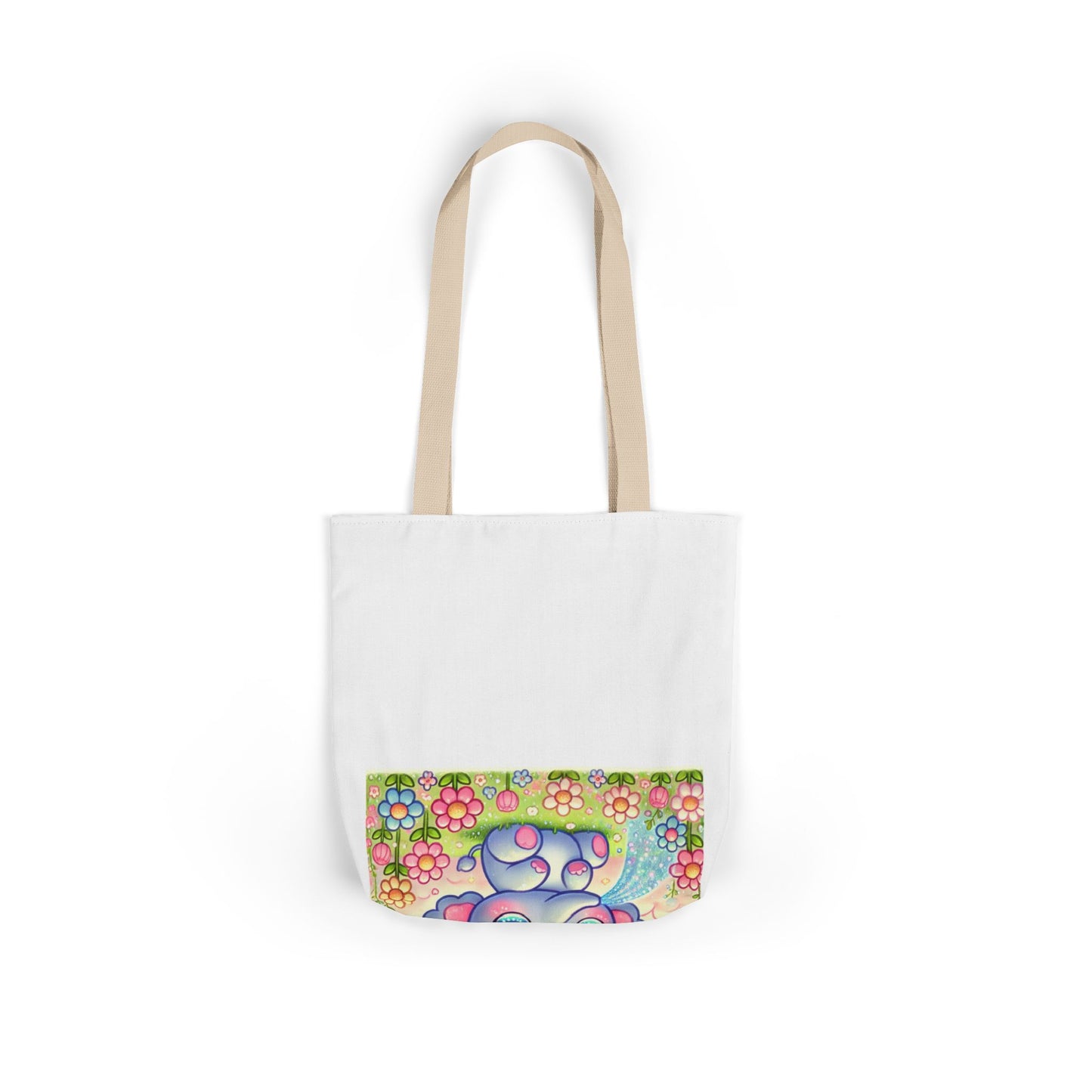 Pastel Rainbow Baby Elephant Floral Canvas Tote Bag