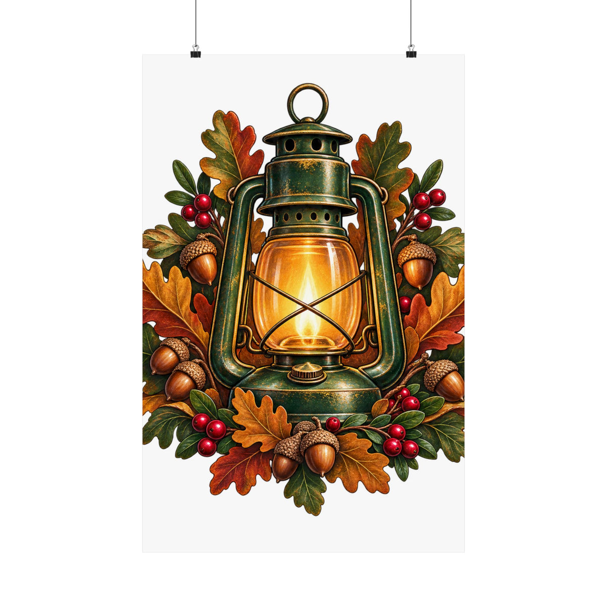 Autumn Oak Lantern and Acorns Poster