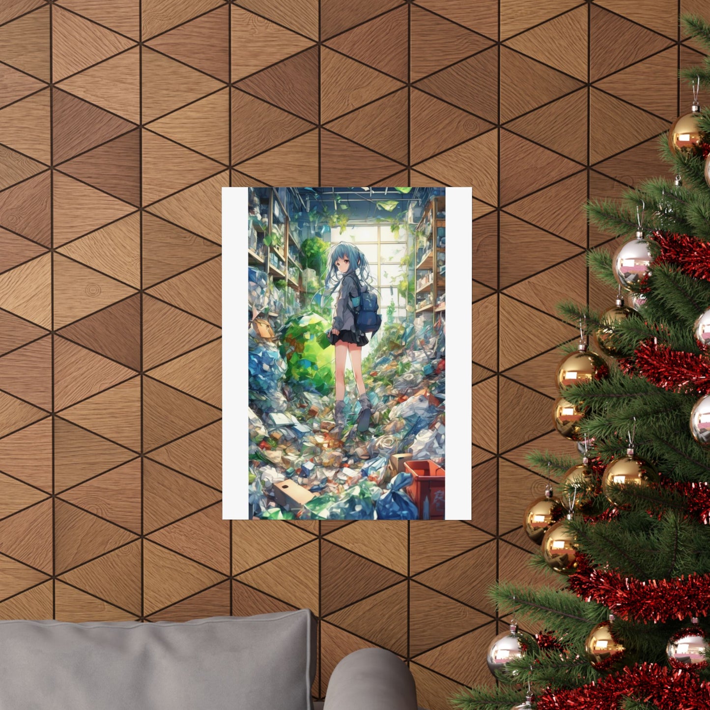 Green Recycling Alley Anime Girl Urban Green Poster
