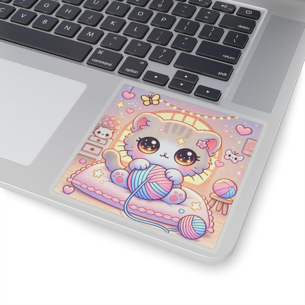 Cozy Kawaii Knitting Cat Pastel Yarn Sticker