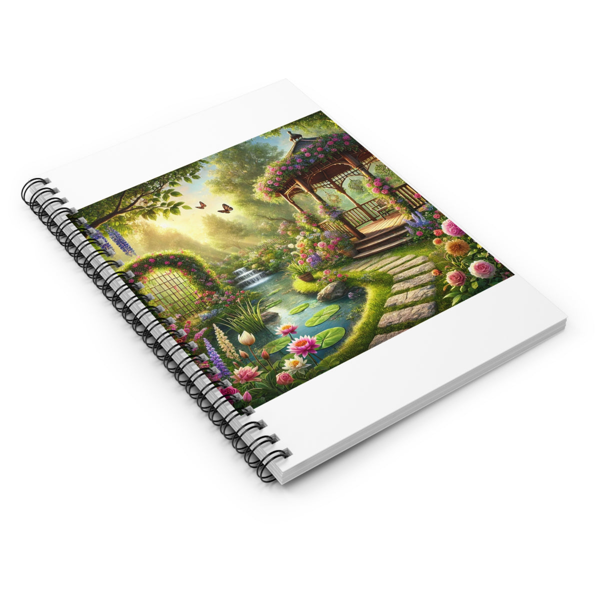 Sunlit Rose Gazebo Cottage Garden Spiral Notebook