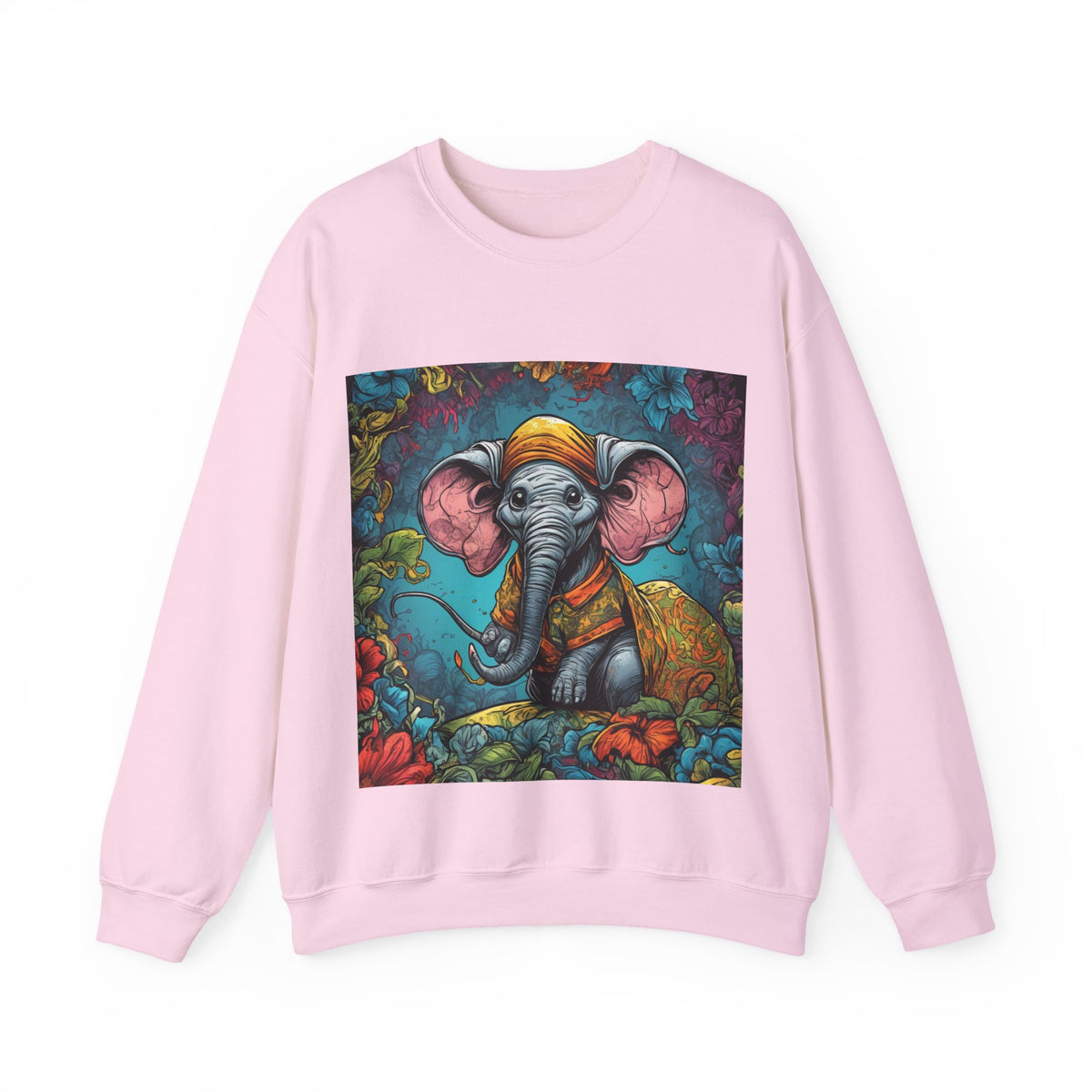 Colorful Storybook Elephant Floral Art Sweatshirt