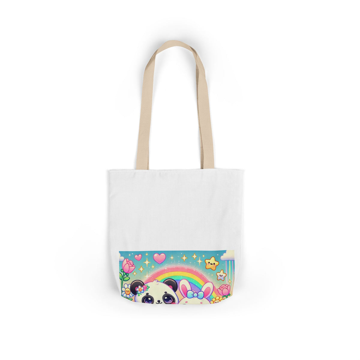 Pastel Panda and Bunny Rainbow Garden Canvas Tote Bag