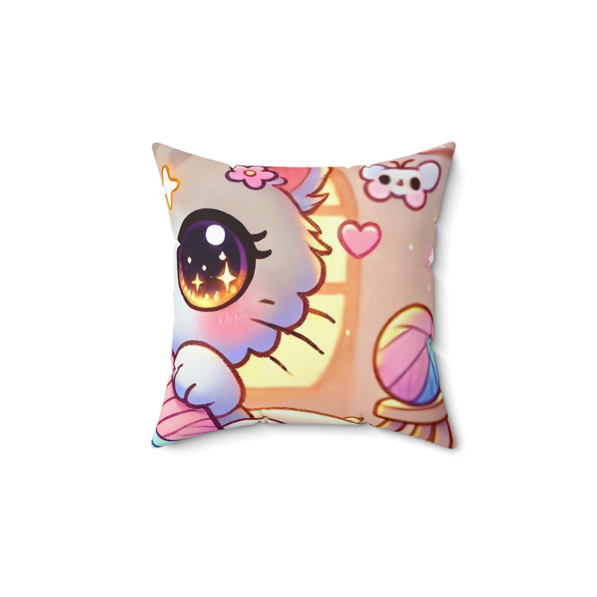 Cozy Kawaii Knitting Cat Pastel Yarn Decorative Pillow