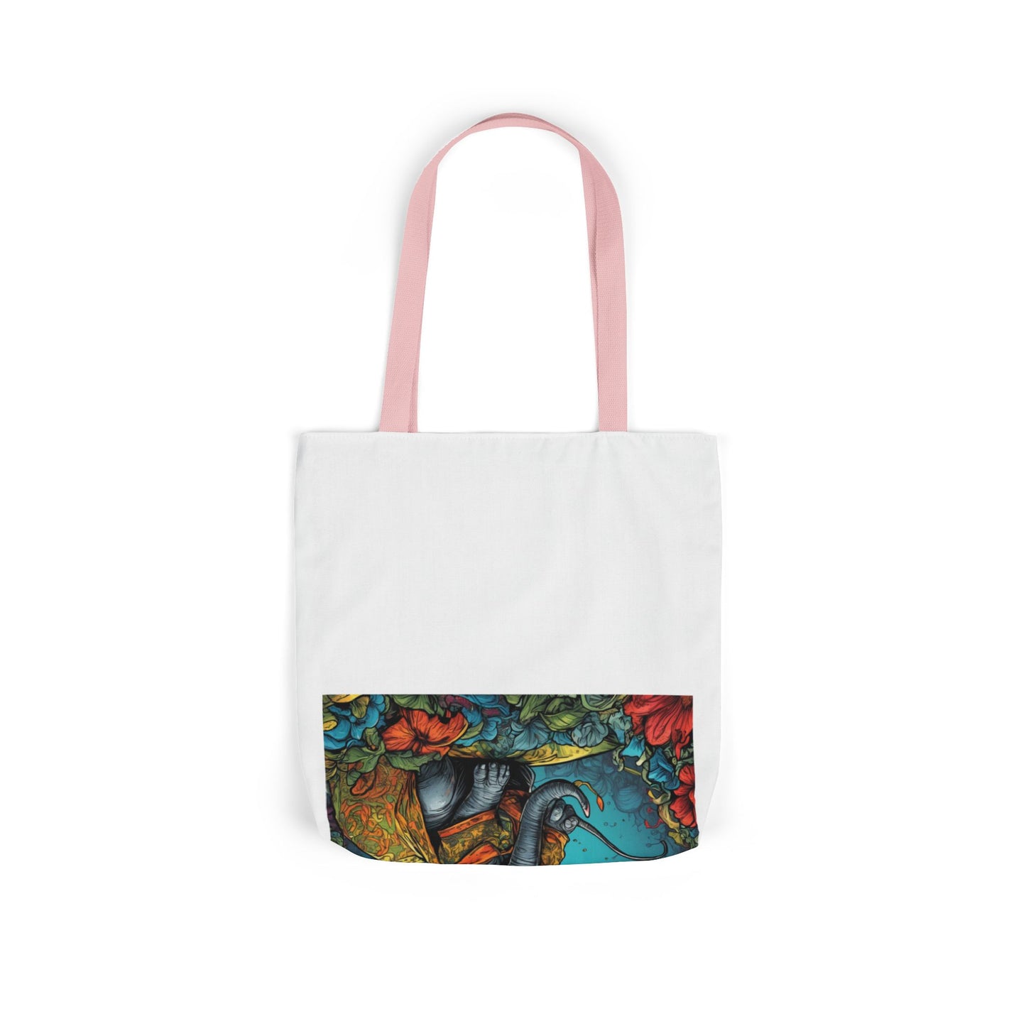 Colorful Storybook Elephant Floral Canvas Tote Bag