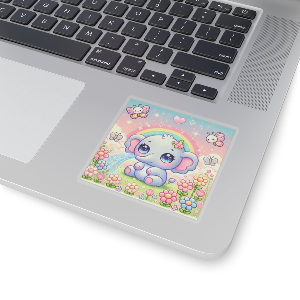 Pastel Rainbow Baby Elephant Floral Sticker