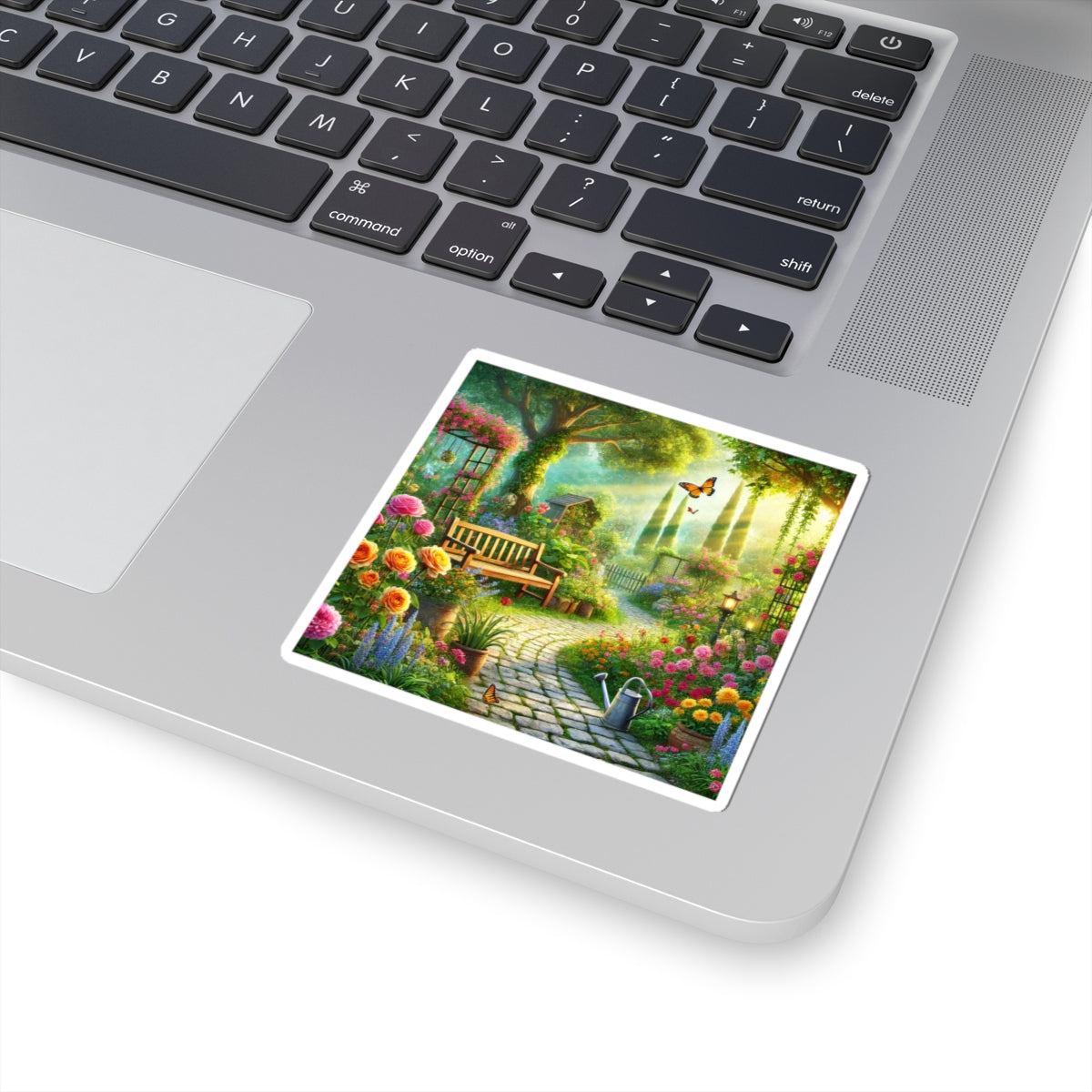 Sunlit Spring Flower Garden Bench Sticker