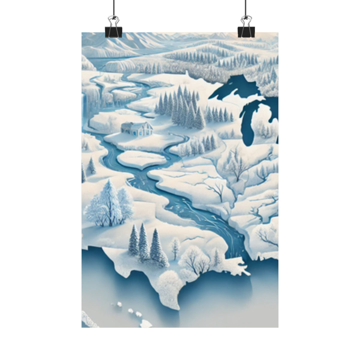 Winter USA Dreamscape Snowy Map Poster Wall Art Decor