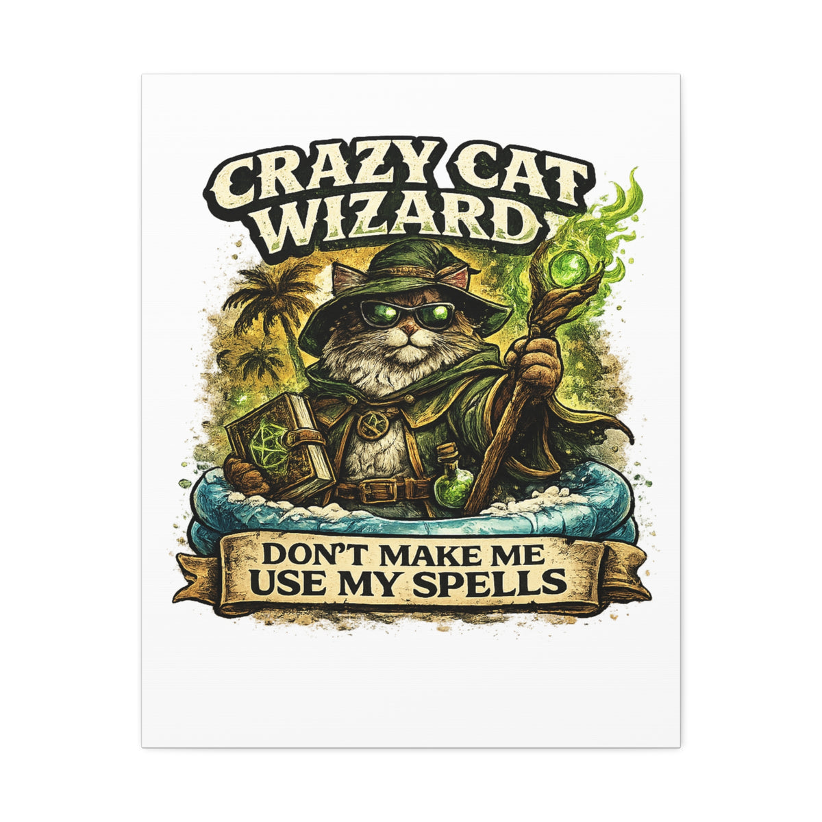 Crazy Cat Wizard Funny Fantasy Magic Canvas Art