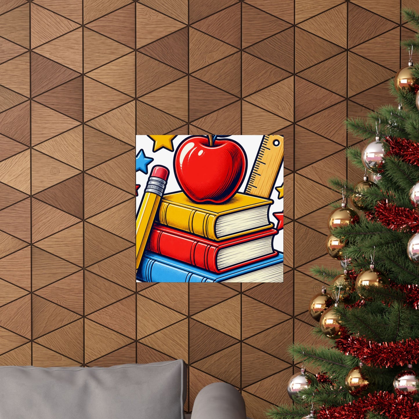 Retro School Books Apple Teacher Appreciation Art Poster