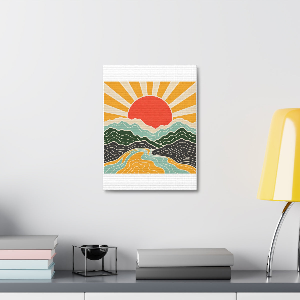 Topographic Sunrise Mid Century Mountain Canvas Art