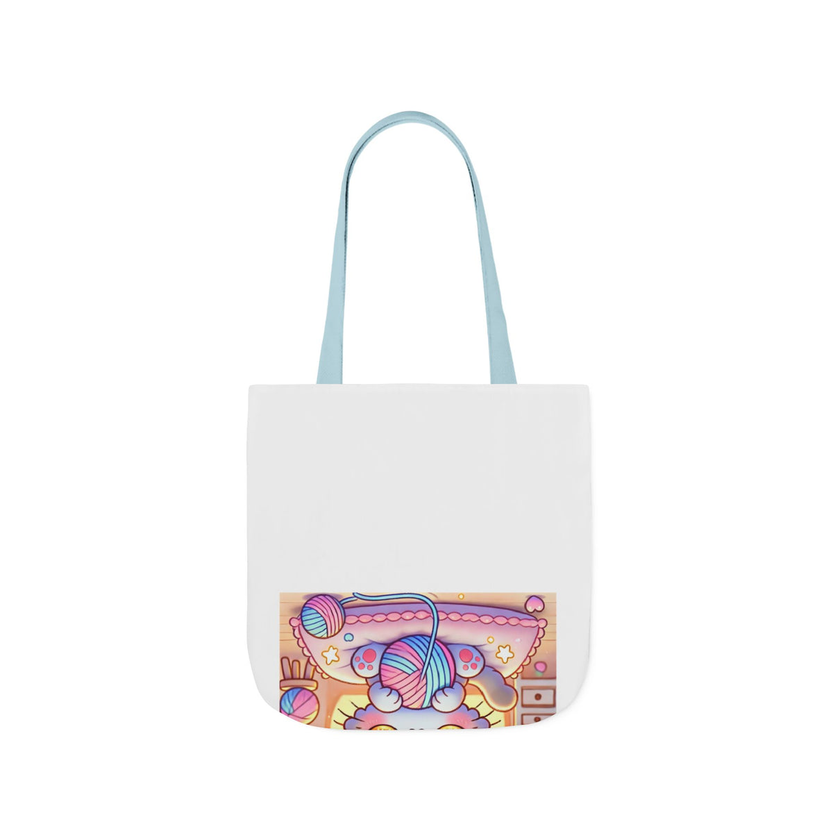 Cozy Kawaii Knitting Cat Pastel Yarn Canvas Tote Bag