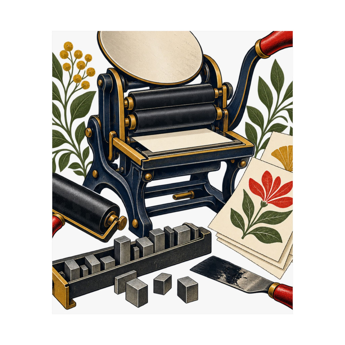 Botanical Letterpress Printshop Poster
