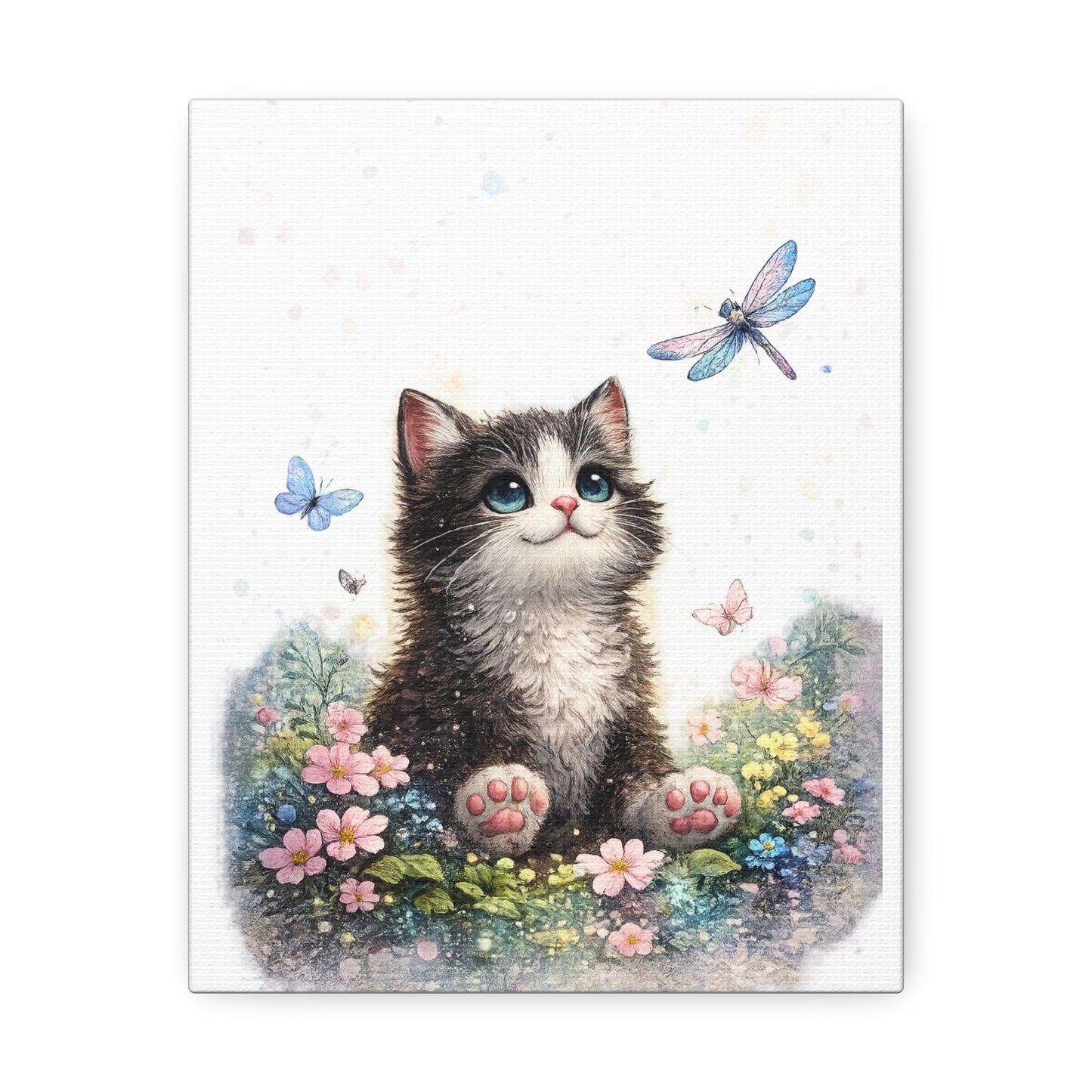 Whimsical Kitten Butterfly Garden Canvas Art
