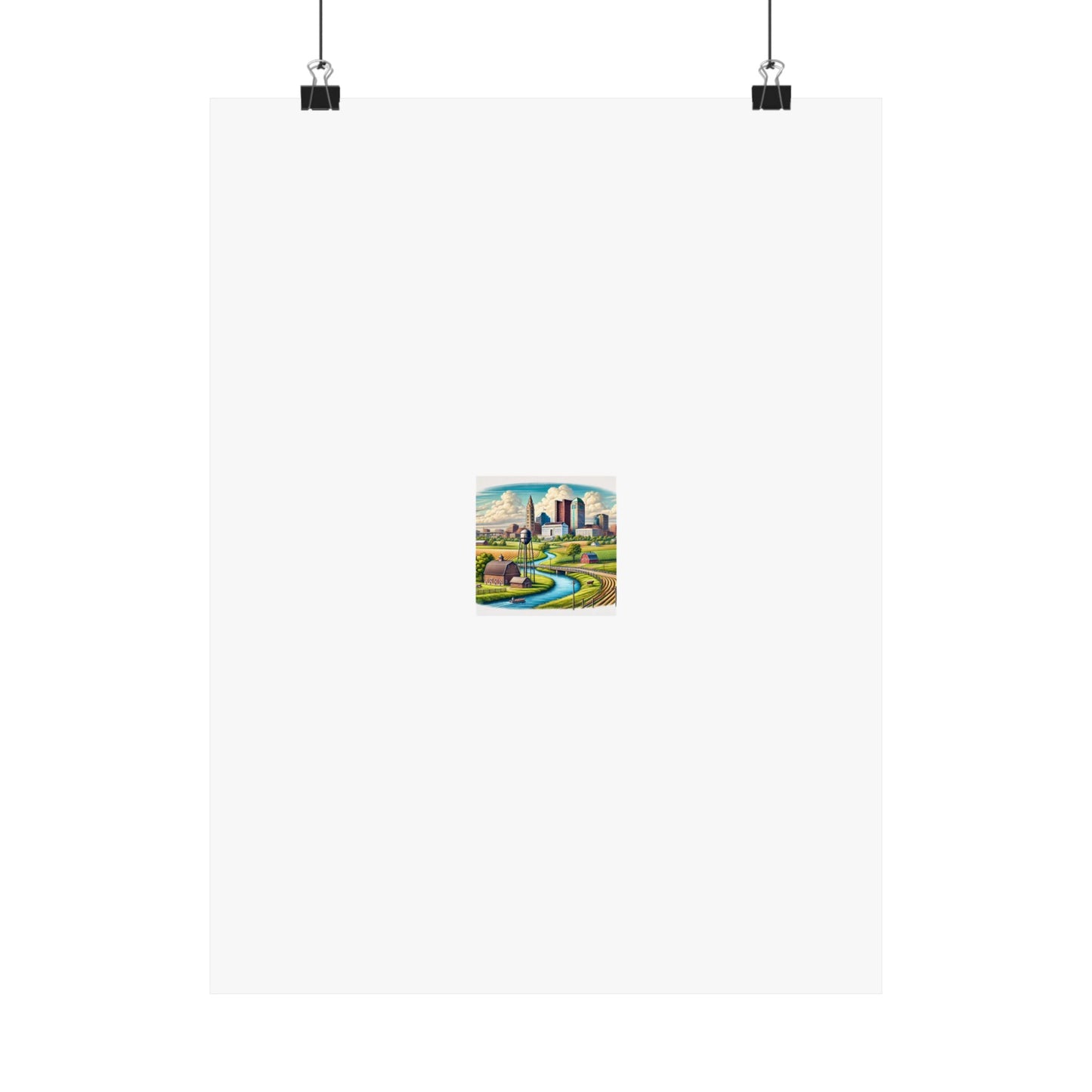 Rural River City Skyline Hometown Landscape Poster Art