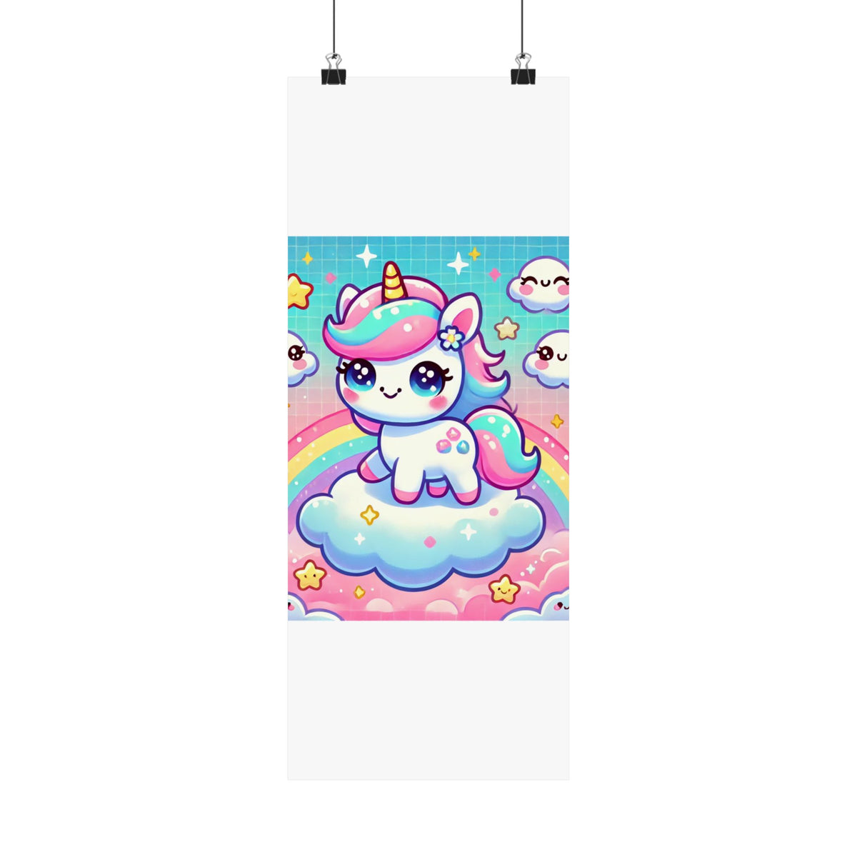 Pastel Rainbow Unicorn Cloud Kawaii Wall Art Poster
