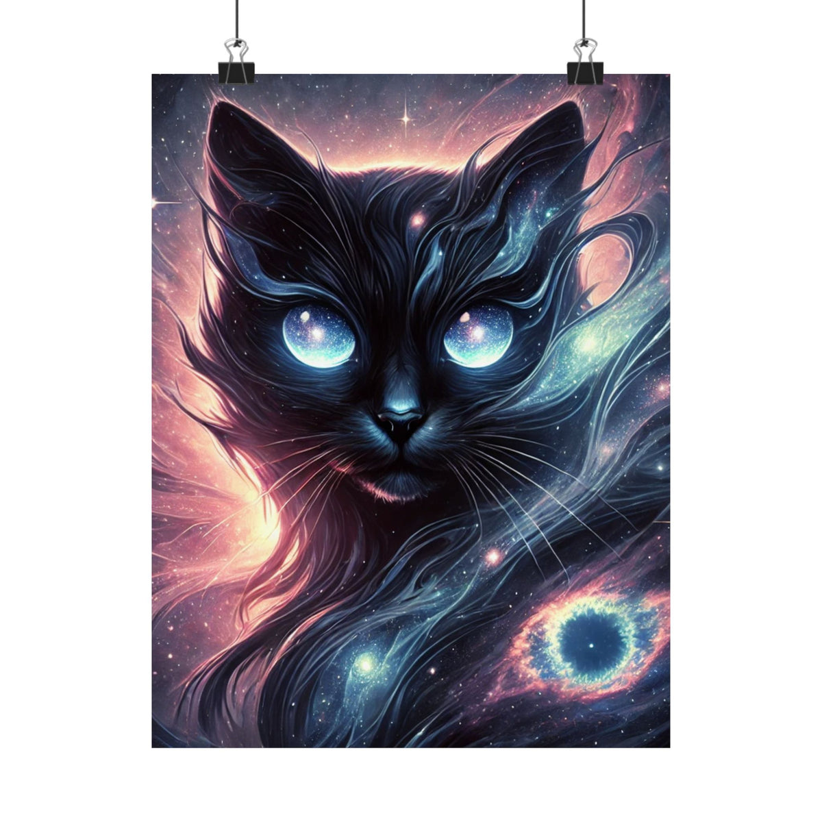 Cosmic Black Cat Galaxy Celestial Wall Art Poster