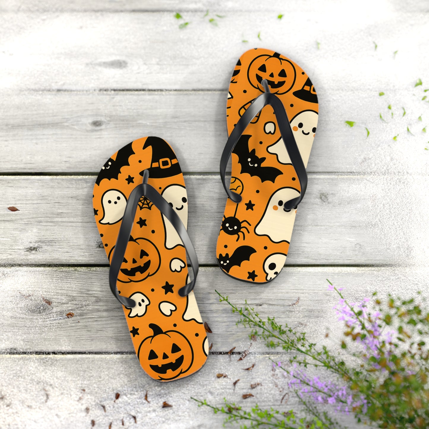 Halloween Themed Flip Flops, Fun Summer Vacation Sandals, Spooky Beachwear, Perfect for Costume Party, Trick or Treat