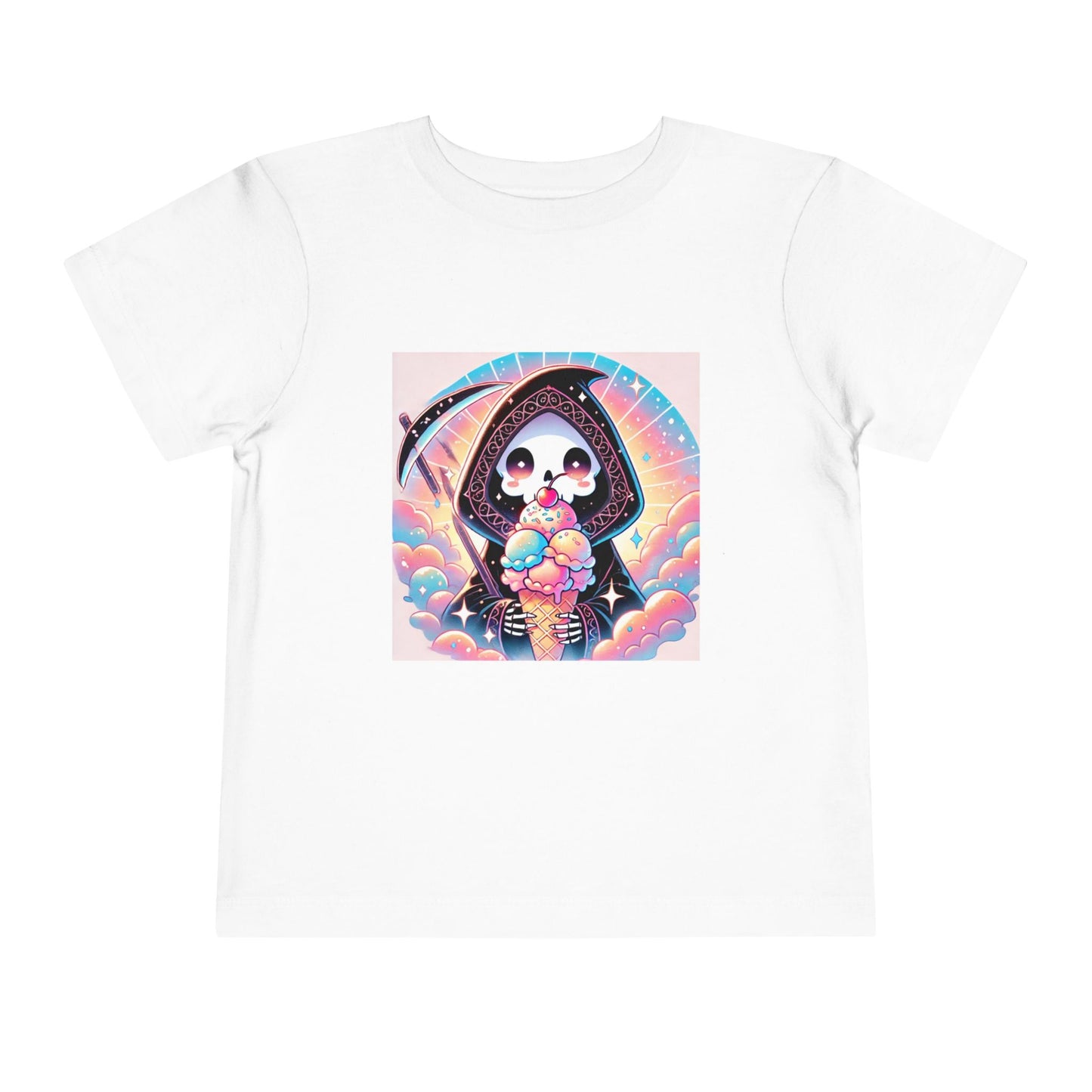 Grim Reaper with Ice Cream Kawaii Anime Toddler Tee - Adorable Short Sleeve Shirt for Kids - Fun & Stylish Gift Idea!