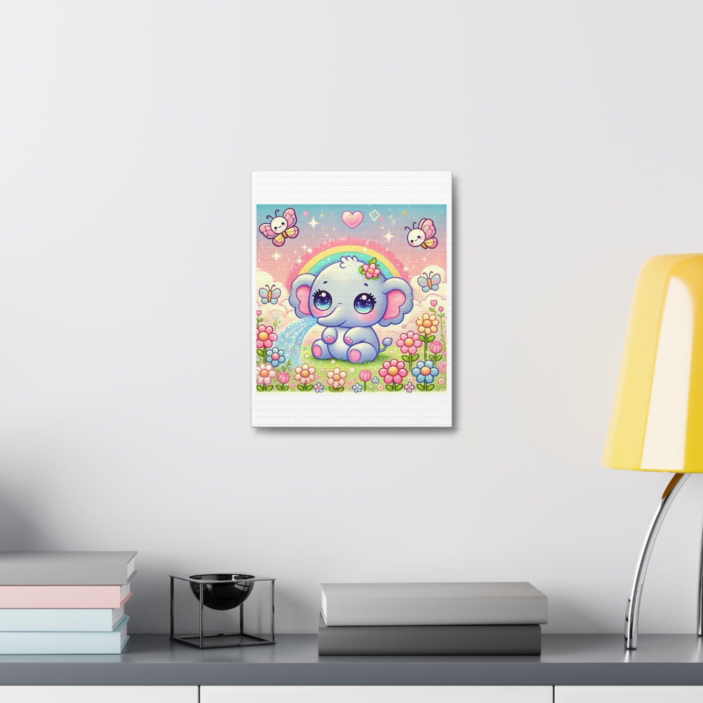Pastel Rainbow Baby Elephant Floral Canvas Wall Art