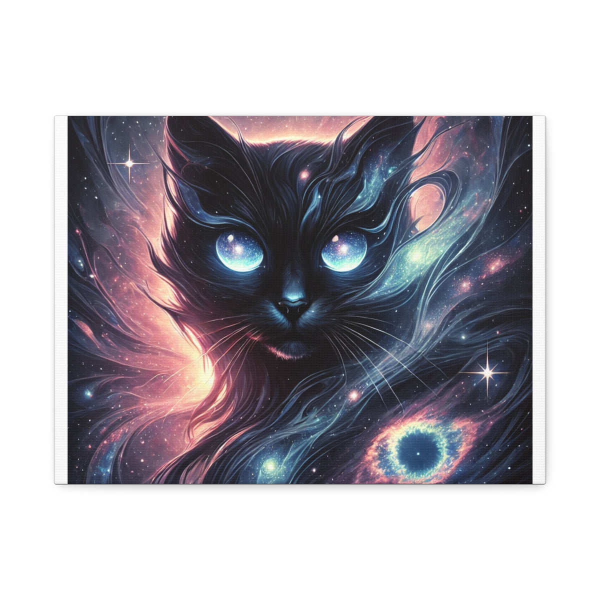 Cosmic Black Cat Galaxy Celestial Canvas Wall Art