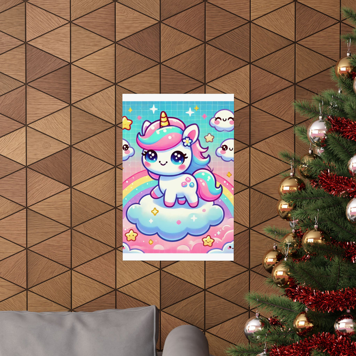 Pastel Rainbow Unicorn Cloud Kawaii Wall Art Poster