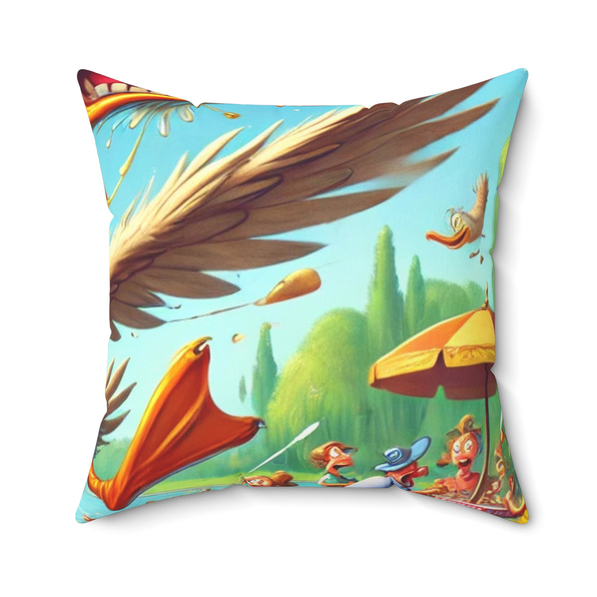 Chaotic Picnic Duck Funny Summer Decorative Pillow