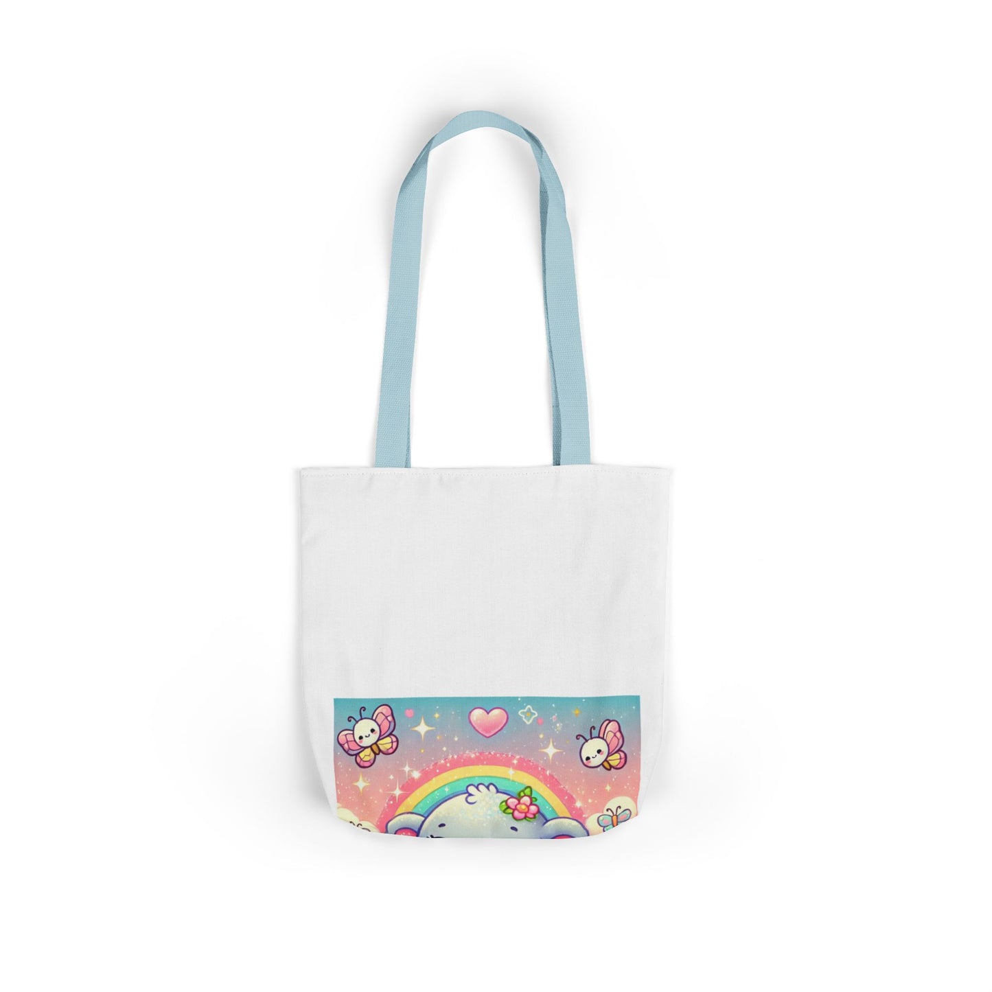 Pastel Rainbow Baby Elephant Floral Canvas Tote Bag