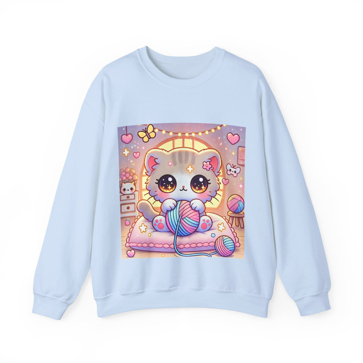 Cozy Kawaii Knitting Cat Pastel Yarn Sweatshirt