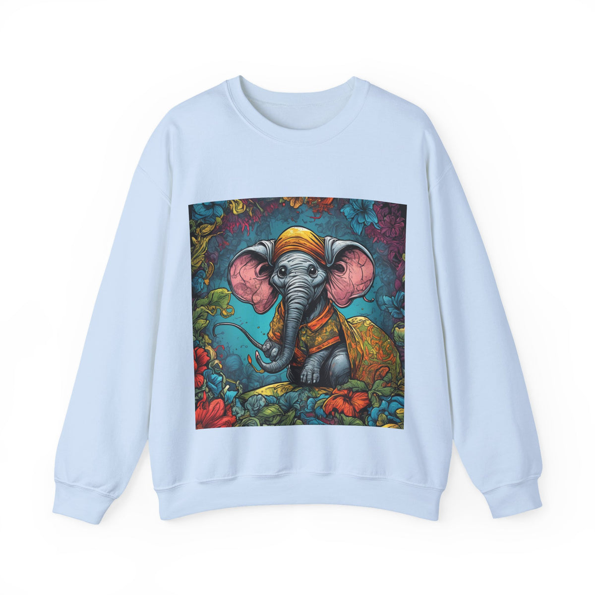 Colorful Storybook Elephant Floral Art Sweatshirt