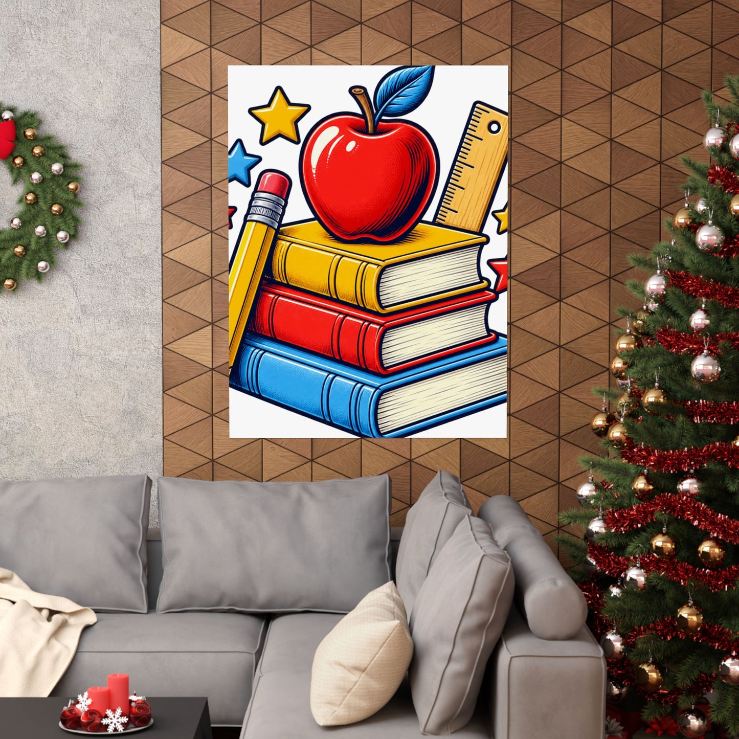 Retro School Books Apple Teacher Appreciation Art Poster