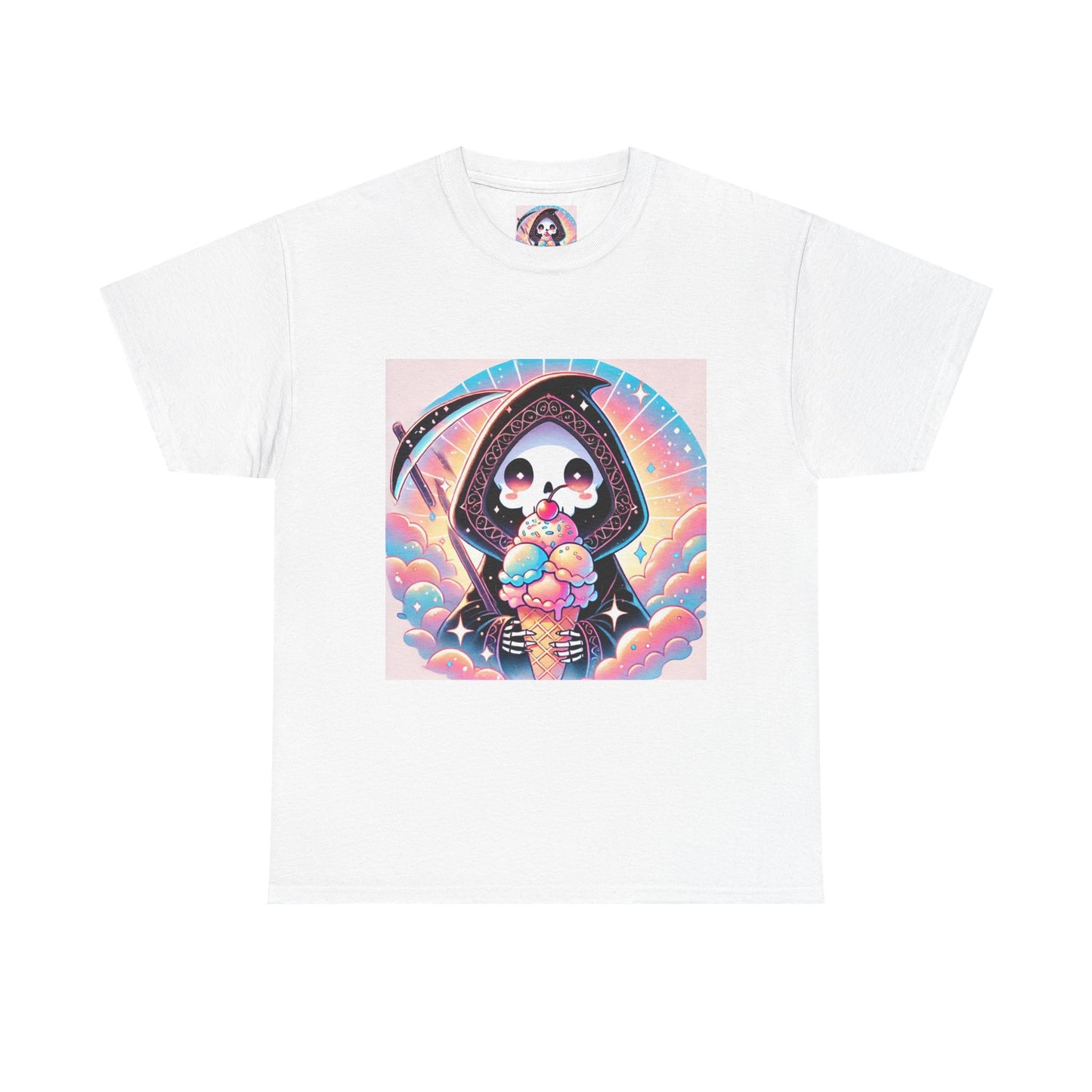 Grim Reaper with Ice Cream Kawaii Anime Unisex Heavy Cotton Tee - Fun & Stylish Graphic T-Shirt - Great Gift for Anime Fans!