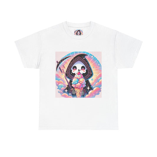Grim Reaper with Ice Cream Kawaii Anime Unisex Heavy Cotton Tee - Fun & Stylish Graphic T-Shirt - Great Gift for Anime Fans!