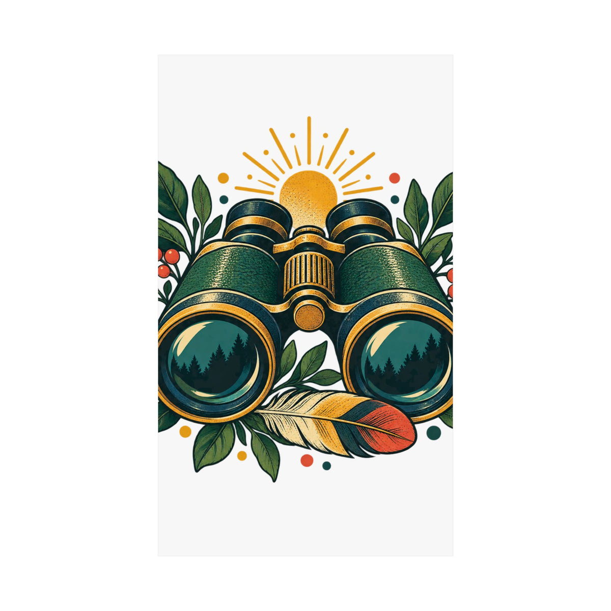 Retro Binoculars and Botanical Birdwatching Art Poster