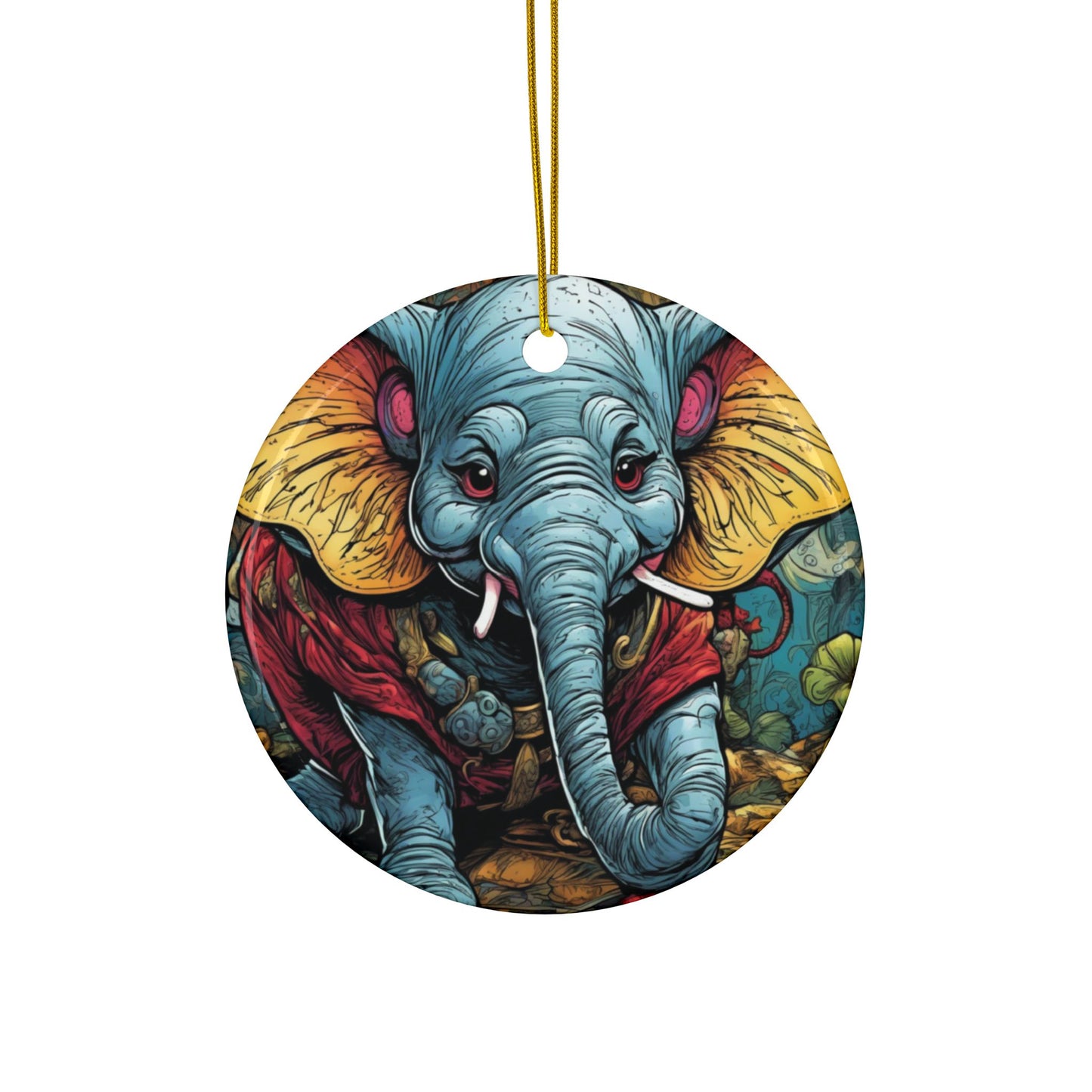 Colorful Elephant Garden Parade Ceramic Ornament, Holiday Keepsake and Gift