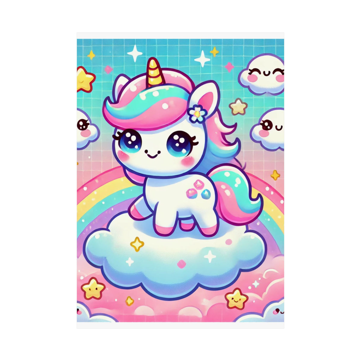 Pastel Rainbow Unicorn Cloud Kawaii Wall Art Poster