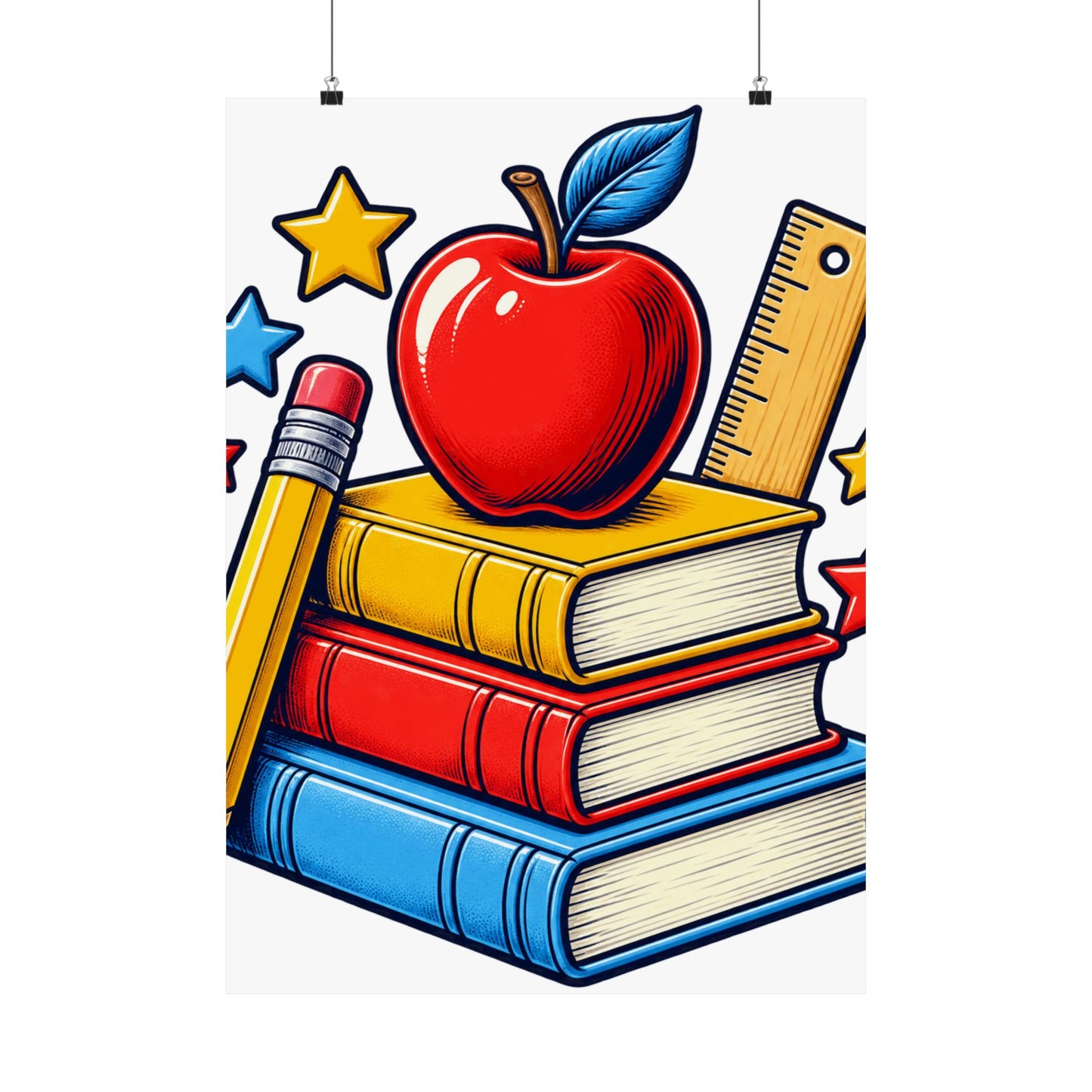 Retro School Books Apple Teacher Appreciation Art Poster