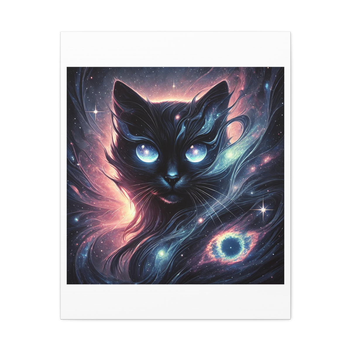 Cosmic Black Cat Galaxy Celestial Canvas Wall Art