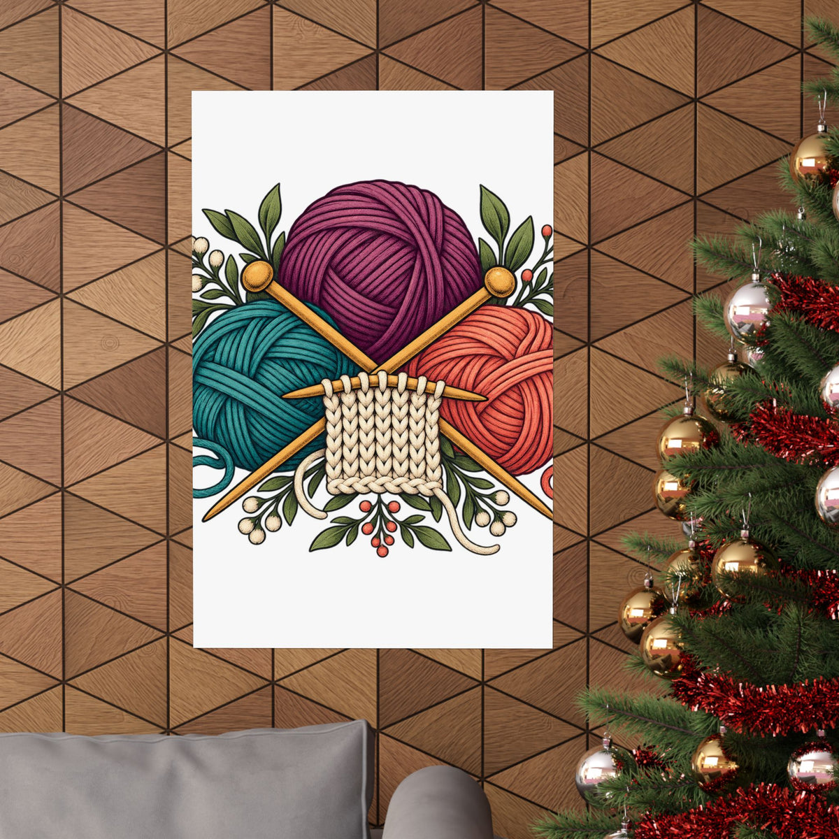 Retro Yarn and Knitting Botanical Art Poster