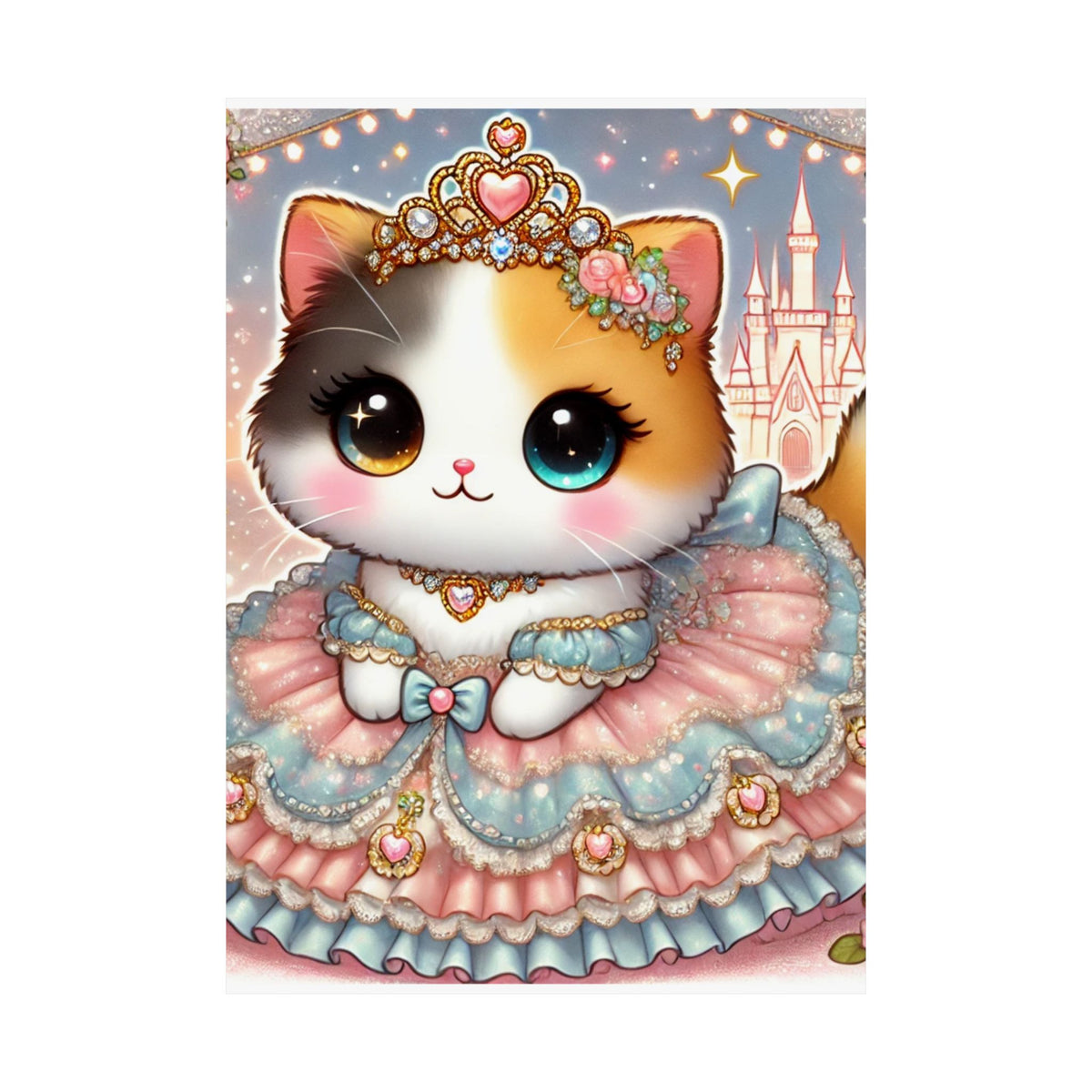 Pastel Princess Calico Cat Fantasy Wall Art Poster