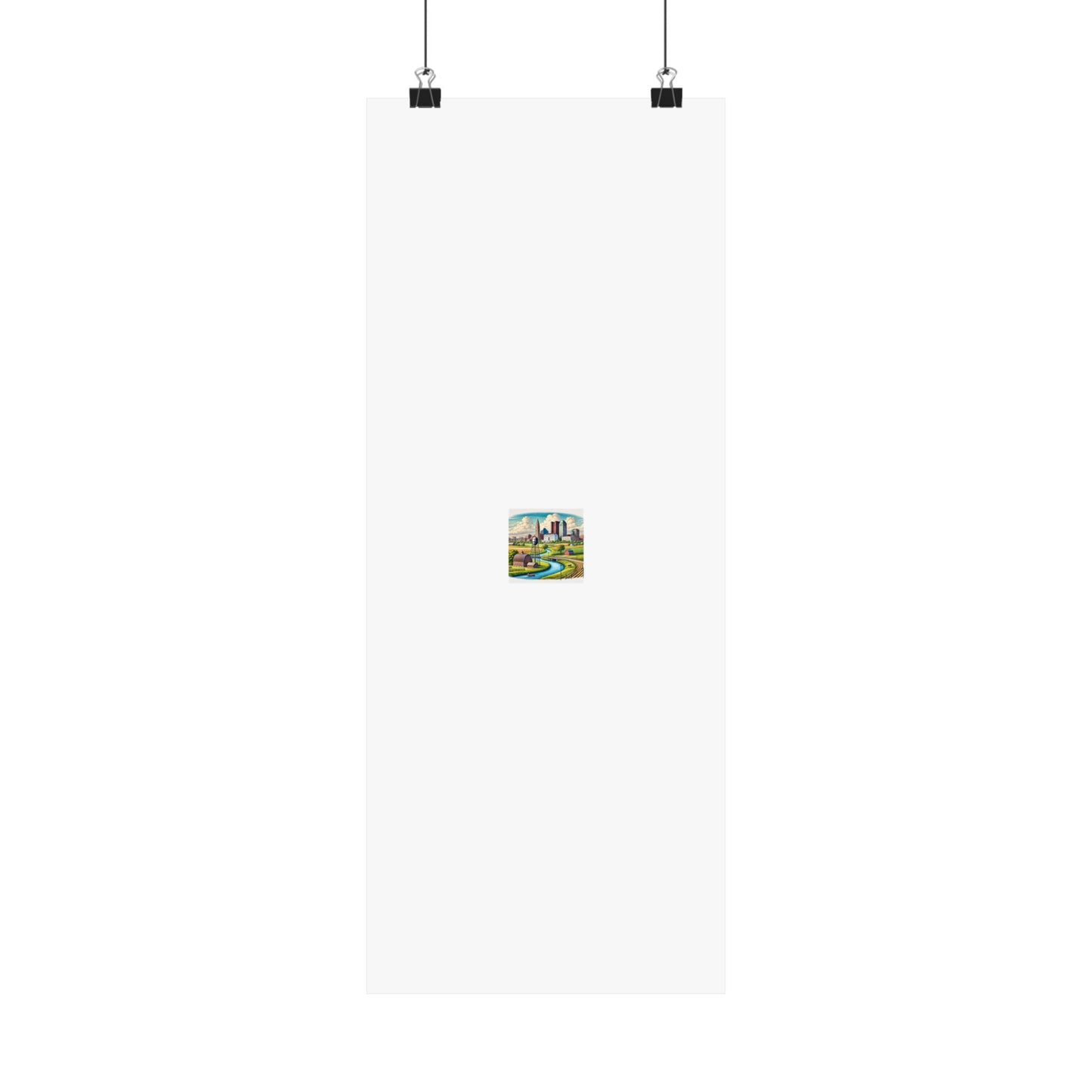 Rural River City Skyline Hometown Landscape Poster Art