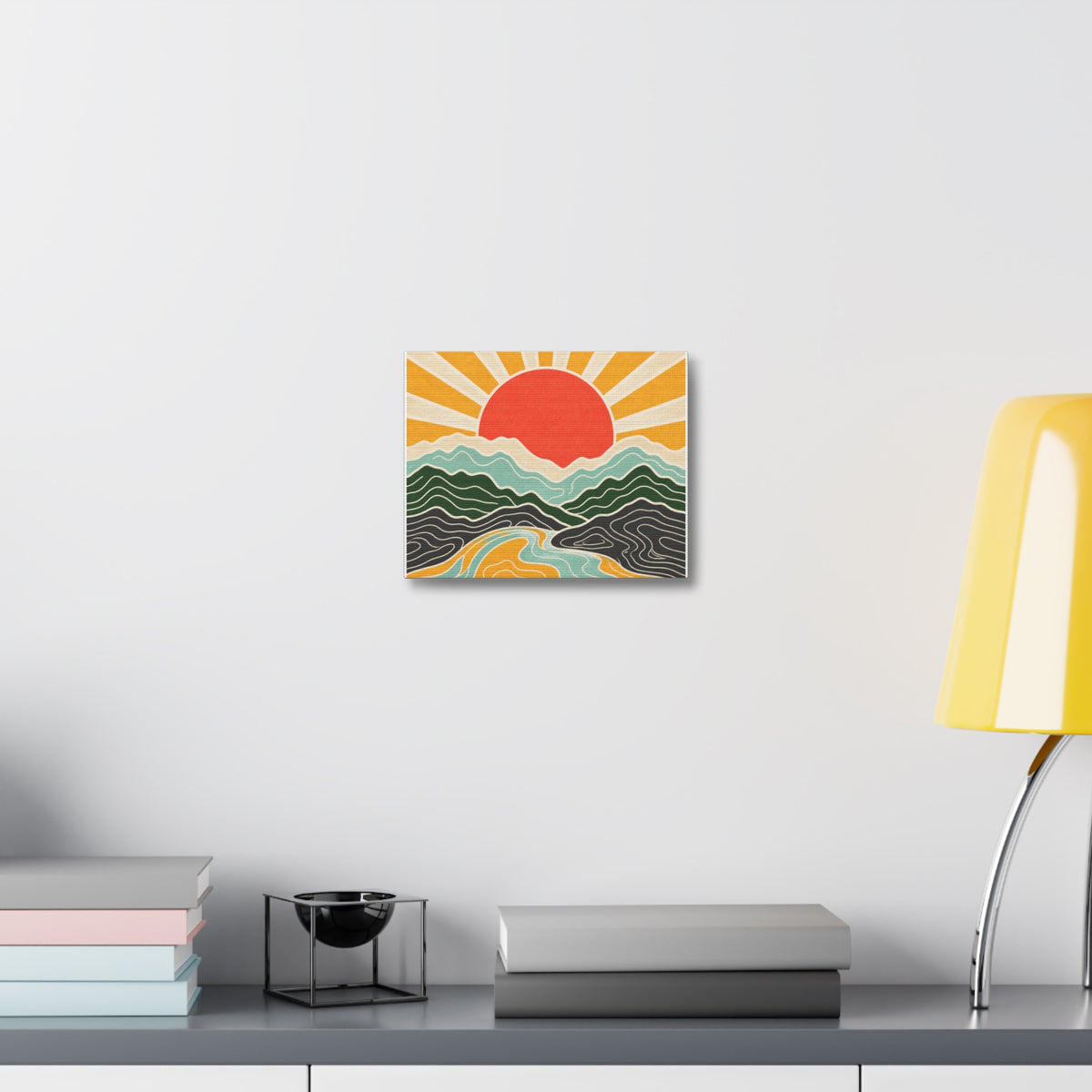 Topographic Sunrise Mid Century Mountain Canvas Art