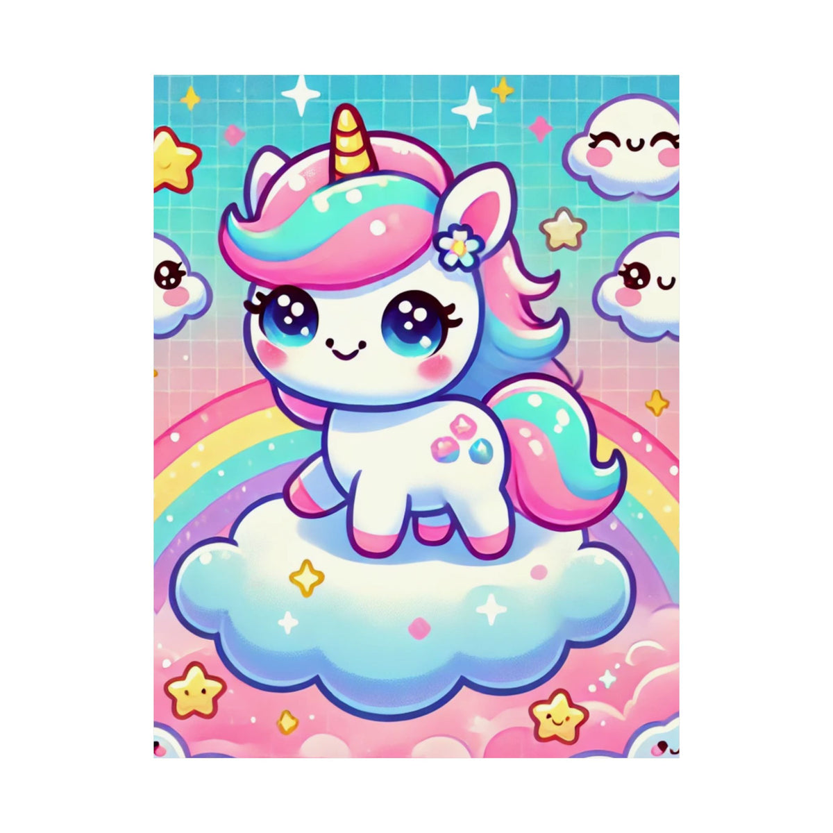 Pastel Rainbow Unicorn Cloud Kawaii Wall Art Poster