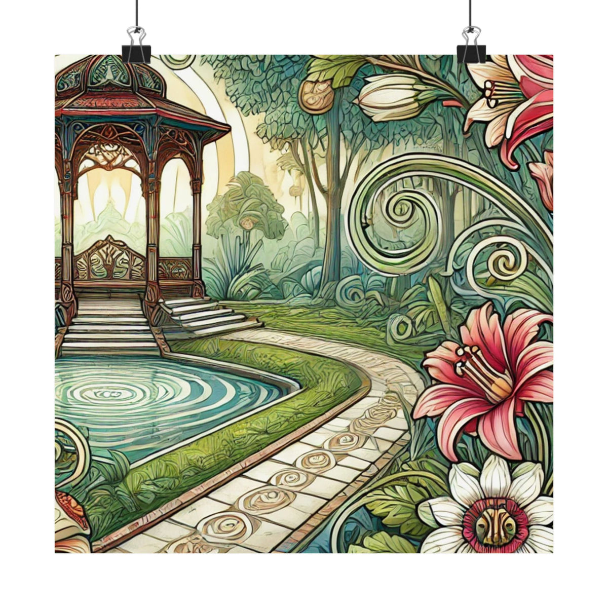 Botanical Gazebo Garden Art Nouveau Wall Art Poster